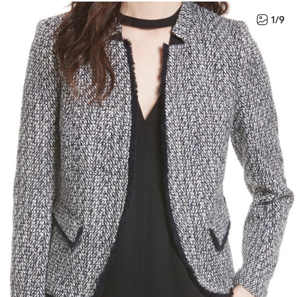 Helene Berman Tweed Fringe Blazer – Size Medium – Black & White